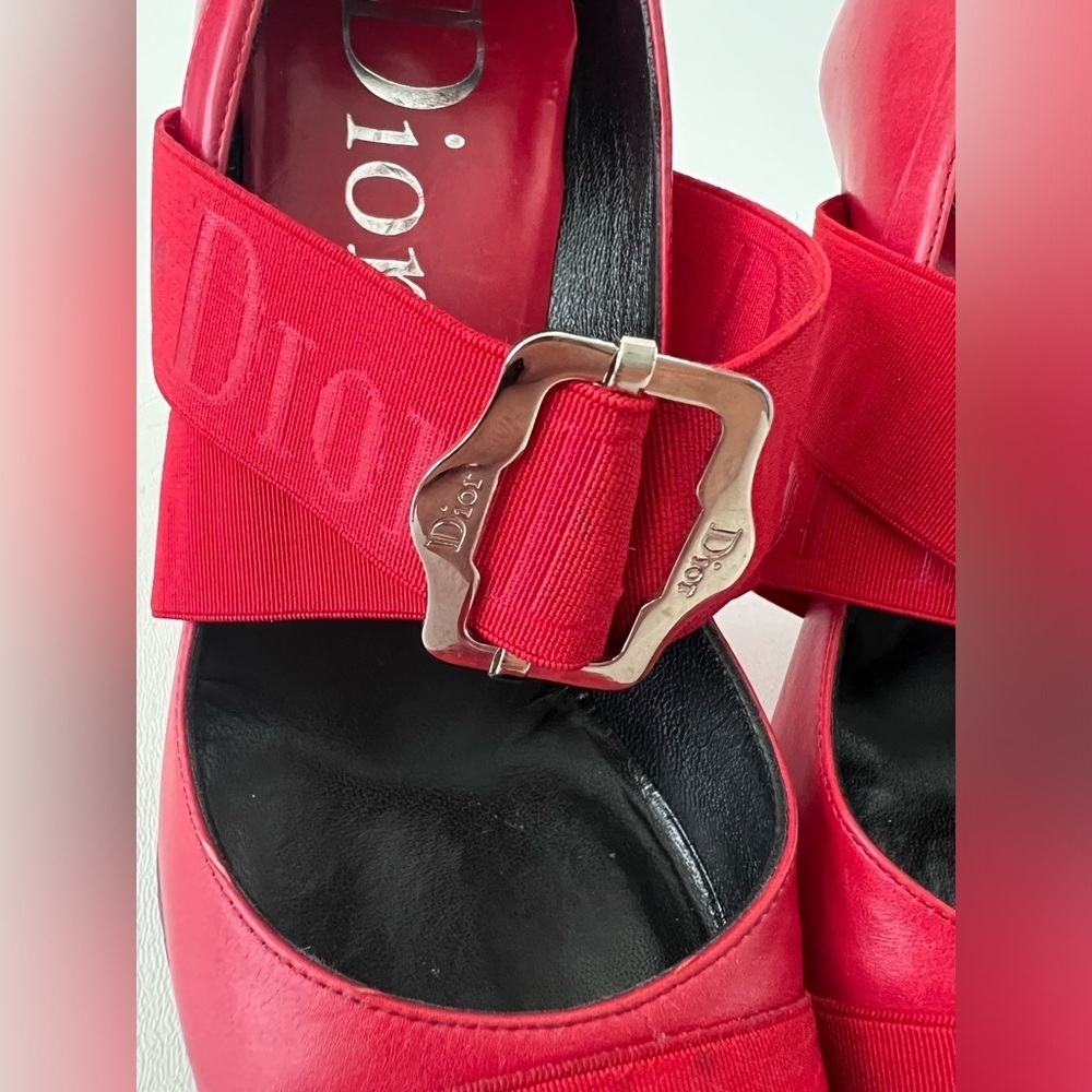 DIOR | Vintage Red Leather Pointed Cross Over Elastic Bandage Pumps EU 37.5‎ - Picture 5 of 16